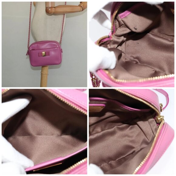 Salvatore Ferragamo Chain Shoulder Bag Safiano Leather Pink Gold - Picture 15 of 15